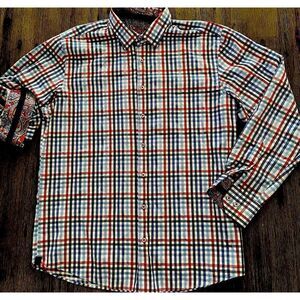 Luciano Visconti XL Plaid Red/White/Blue Button Down Long Sleeve Shirt XL